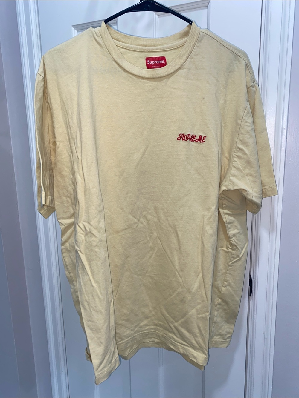 Supreme Yellow Cream Short-Sleeve Tee with Red Script Logo